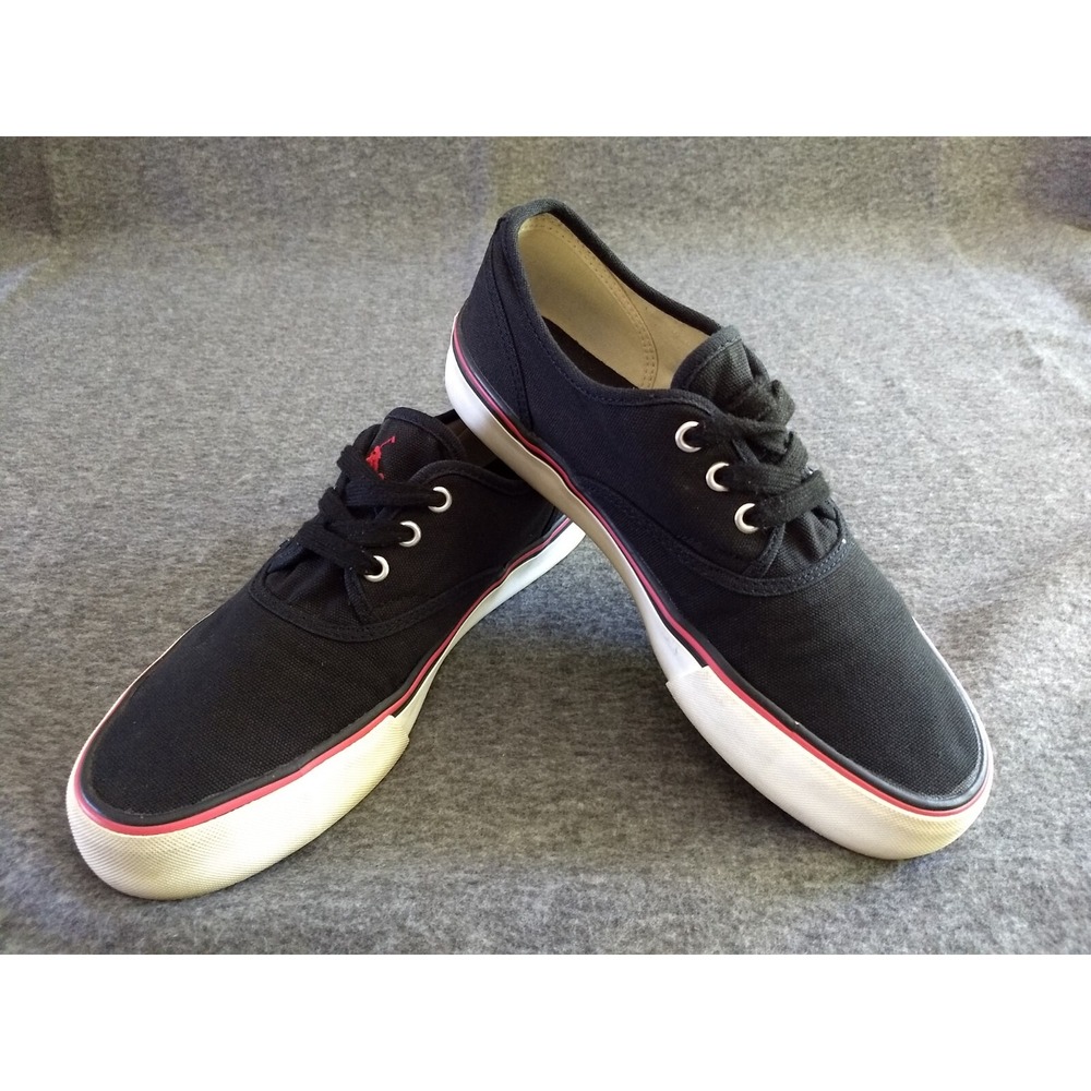 Polo Ralph Lauren Canvas Sneakers Morray Black Red Stripe Pony Lace-Up Shoe Logo